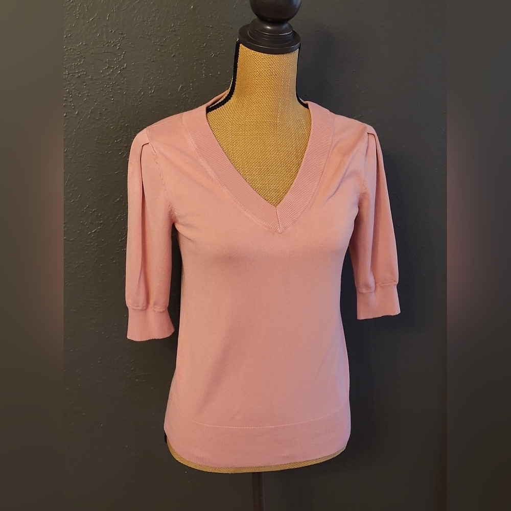DKNY XSmall Pink Short Sleeve V-Neck Pullover Sweater